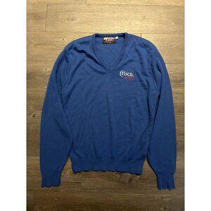 Vintage 1986 Crisco Racing Sweater Size L Nascar Blue 80s 90s V-Neck Logo Cars